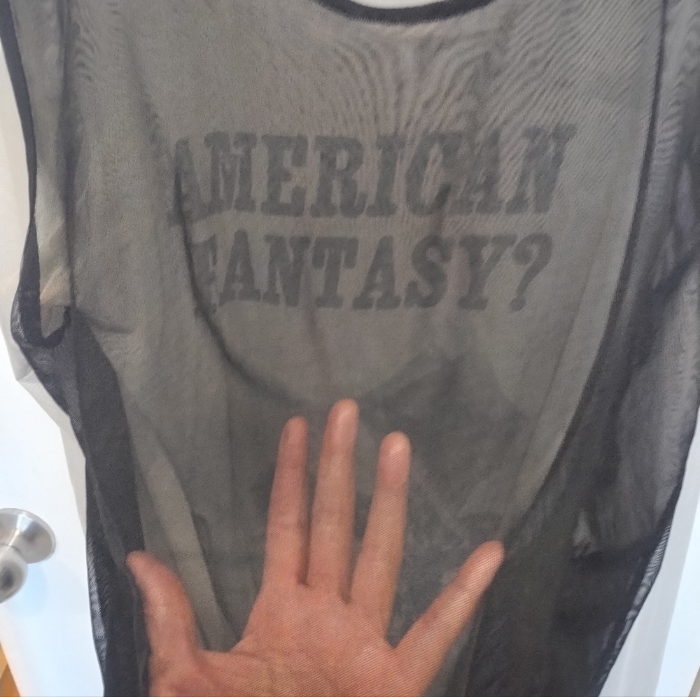 ASOS DESIGN Black Mesh Sleeveless Top "American Fantasy And Cross Logo". (#C-5)